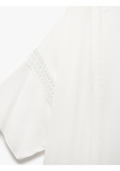 Viskon Kumaş Fisto Detaylı 3/4 Kol Oversize Kimono