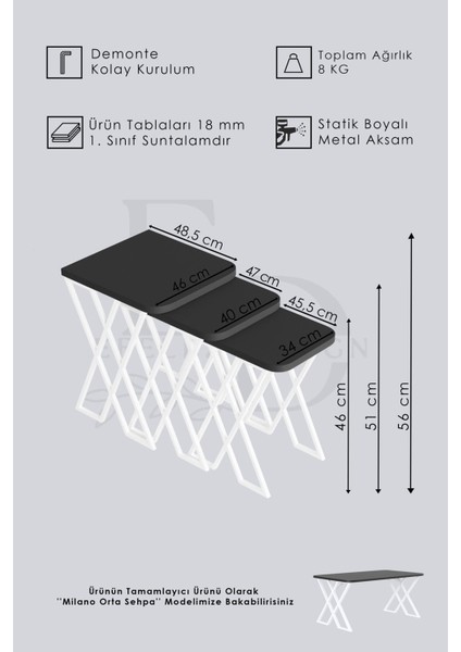 Milano 3'lü Zigon Sehpa Takımı Gümüş Metal - Beyaz Mermer Tabla