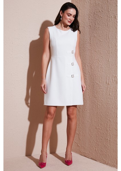 Standart Fit Kemerli Bisiklet Yaka Mini Elbise Bayan Elbise 611EL1964 fiyatları