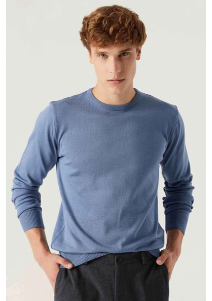 Ds Damat Regular Fit Koyu Mavi Tüylenme Yapmayan Bisiklet Yaka Triko Kazak 5HF06ORT12004