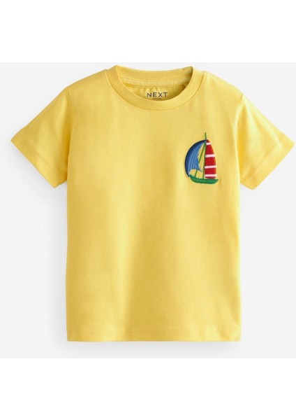 Baby % 100 Pamuklu Mavi Sarı Baskılı Kısa Kollu Tshirt 3’lü Set fiyatları