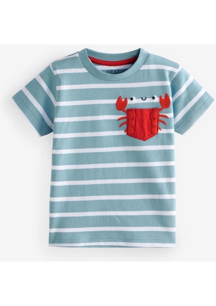 Baby % 100 Pamuklu Mavi Sarı Baskılı Kısa Kollu Tshirt 3’lü Set modelleri