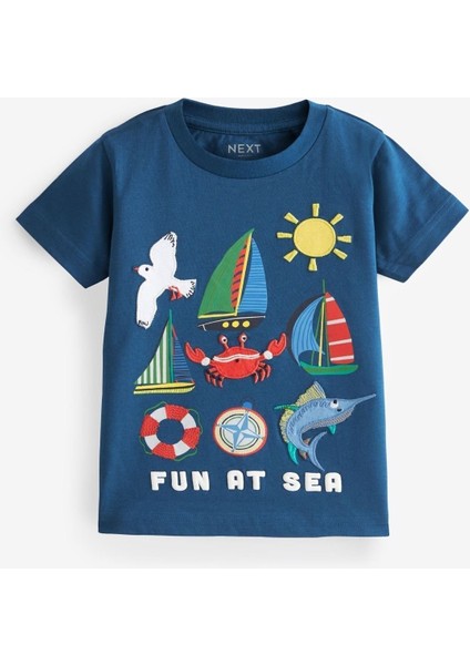 Baby % 100 Pamuklu Mavi Sarı Baskılı Kısa Kollu Tshirt 3’lü Set fırsatları