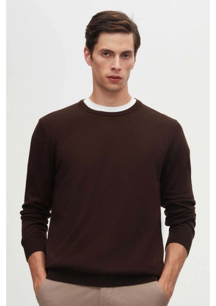 Ds Damat Regular Fit Kahverengi Tüylenme Yapmayan Bisiklet Yaka Triko Kazak 5HF06ORT12004