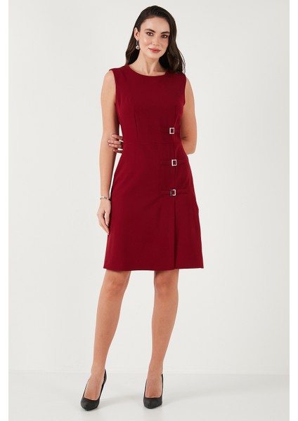 Standart Fit Kemerli Bisiklet Yaka Mini Elbise Bayan Elbise 611EL1964