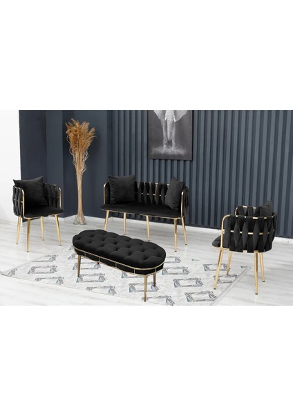 Ikili Puf Gold Metal Iskeletli Benc Antre Hol Çay Seti Puf Makyaj Masası Pufu fırsatları