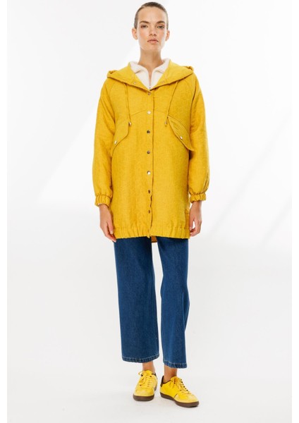 Kapüşonlu Kapitone Desen Spor Ceket-Safran fiyatları