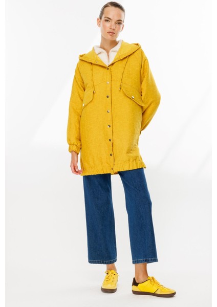 Kapüşonlu Kapitone Desen Spor Ceket-Safran fırsatları