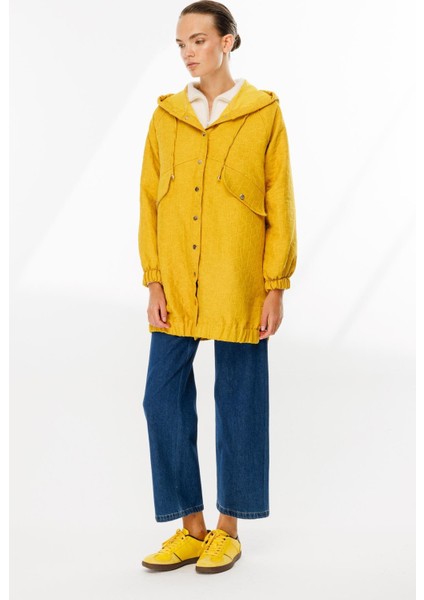 Kapüşonlu Kapitone Desen Spor Ceket-Safran indirimleri