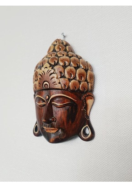 Ahşap Maske Buda El Yapımı 21 cm Duvar Bahçe Cafe Kapı Süsleri