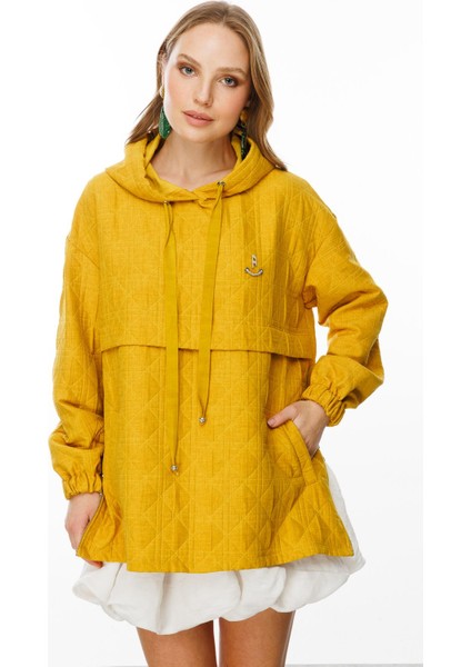 Kapüşon Detaylı Kapitone Sweatshirt-Safran