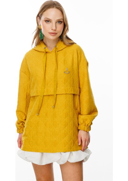 Kapüşon Detaylı Kapitone Sweatshirt-Safran indirimleri