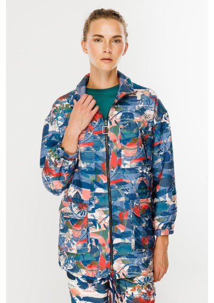 Cepli Desenli Kapitone Spor Ceket-Mavi