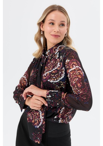 Şifon Büyük Beden Gömlek-Siyah