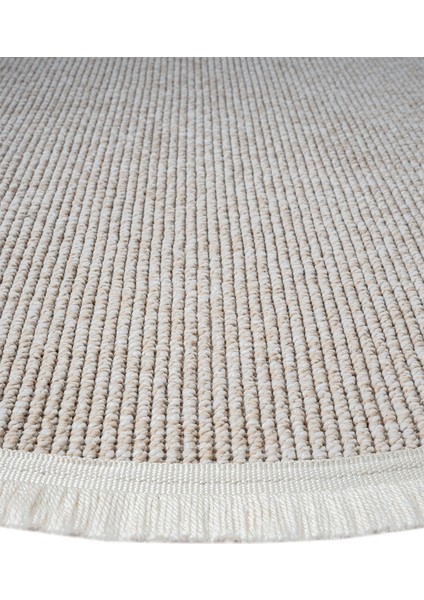 Bej Daire Yuvarlak Saçaklı Modern Dokuma Halı Bej Daire
