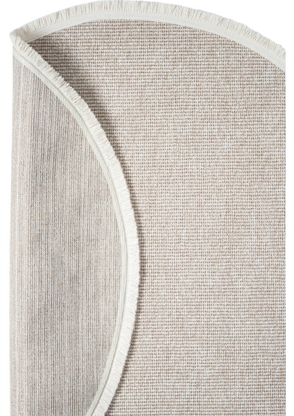 Bej Daire Yuvarlak Saçaklı Modern Dokuma Halı Bej Daire