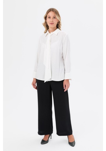 Fular Detaylı Büyük Beden Gömlek-Kemık fiyatları