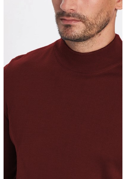 Erkek Slim Fit Dar Kesim Yarım Balıkçı Yaka Düz Bordo Triko Kazak fırsatları
