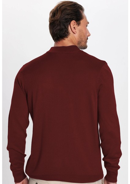 Erkek Slim Fit Dar Kesim Yarım Balıkçı Yaka Düz Bordo Triko Kazak indirimleri