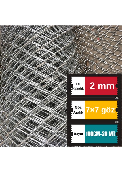 2 mm Tel Kalınlığı 7×7 cm Göz ( 100 cm -20METRE )Galvanizli Helezon Bahçe Çit Tel Örgü