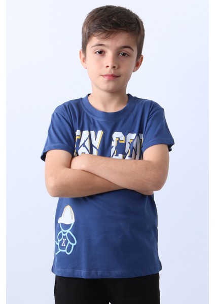 Erkek Çocuk Tişört Stay Cool Baskılı Bisiklet Yaka F18