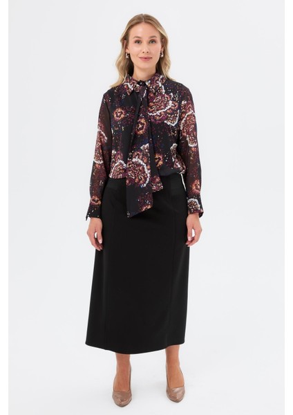 Yanları Lastik Detaylı Büyük Beden Etek-Siyah fırsatları