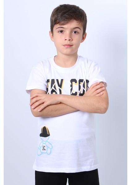 Erkek Çocuk Tişört Stay Cool Baskılı Bisiklet Yaka F18