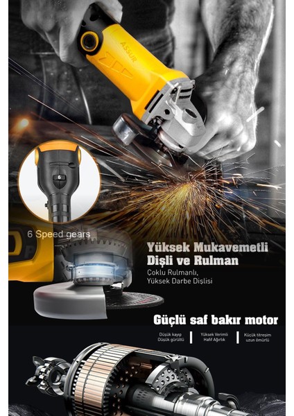 1200W Avuç Taşlama Makinesi 125mm 6 Kademeli Uzun Kuyruk