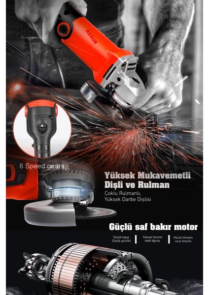 1200W Avuç Taşlama Makinesi 125mm 6 Kademeli Uzun Kuyruk