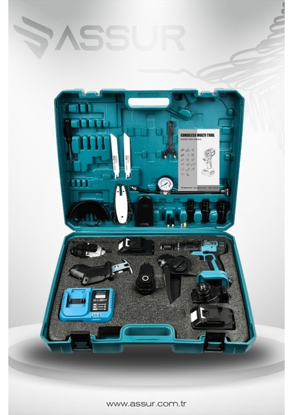 21V 6 Başlıklı Set Hava Pompası Vidalama Somun Sıkma Dal Budama Tilki Kuyruğu Taşlama