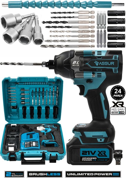 21V Çift Akülü Vidalama Darbeli Kömürsüz 800Nm 10 Pilli Bijon Somun Sökme Sıkma