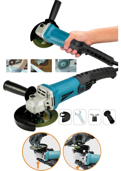 1200W Avuç Taşlama Makinesi 125mm 6 Kademeli Uzun Kuyruk