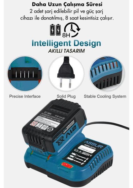 Profesyonel 21V Akülü Somun Sıkma Sökme Matkap Taşlama Kırıcı Delici Hilti 4'lü Set