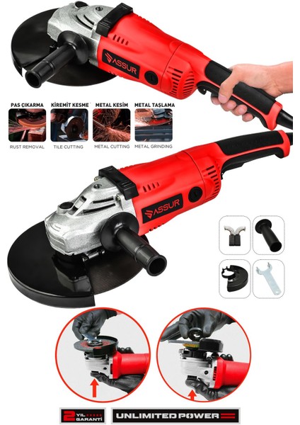 2200W Metal Şanzıman 230mm Büyük Sipiral Taşlama