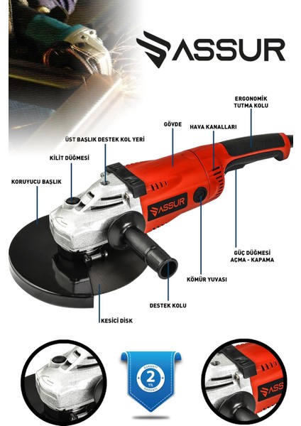2200W Metal Şanzıman 230mm Büyük Sipiral Taşlama