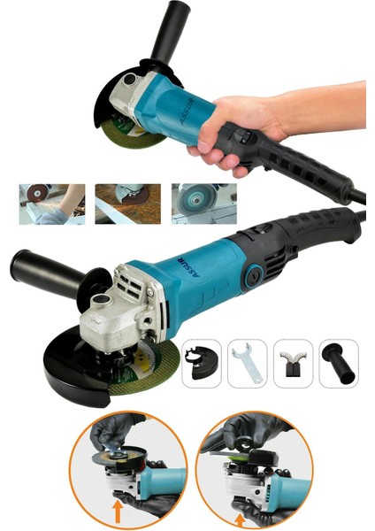 1200W Avuç Taşlama Makinesi 125mm 6 Kademeli Uzun Kuyruk