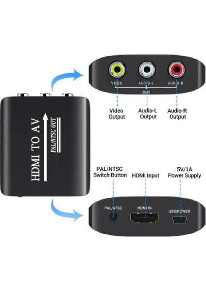 4334 HDMI To Av Rca Tos Çevirici Dönüştürücü Adaptör