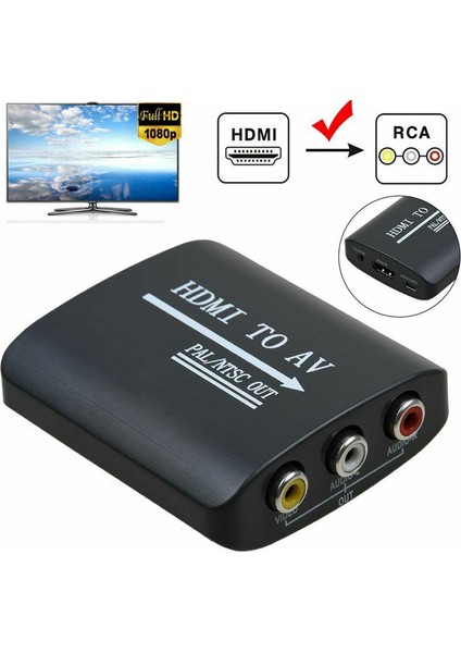 4334 HDMI To Av Rca Tos Çevirici Dönüştürücü Adaptör