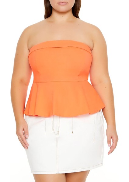 Plus Size Poplin Peplum Strapleztop