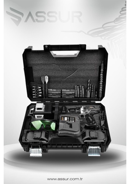 Profesyonel 12V Çift Akülü 12 Köşe 360° Lazer Hizalama & Akülü Vidalama 84 Parça Set
