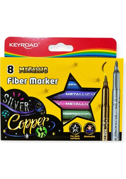 Keyroad Metallic Fiber Marker 8 Renk Keçeli Kalem Seti