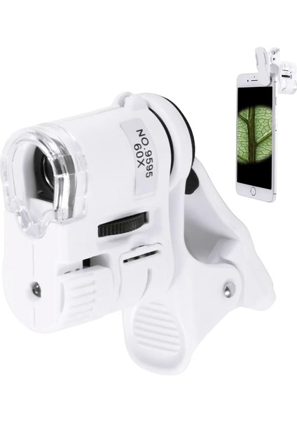 60X Mini Cep Telefonu Için Mandallı Mikroskop Uv Ledli Büyüteç Model AL2431