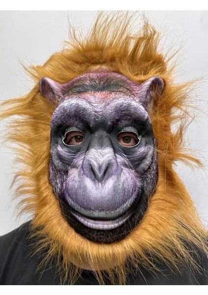 Kahverengi Saçlı Orangutan Maskesi Maymun Maskesi Mega Peluş 4 No
