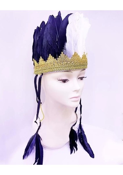 Siyah Beyaz Renk Tüylü Kızılderili Başlığı | Taraftar Başlığı fiyatları