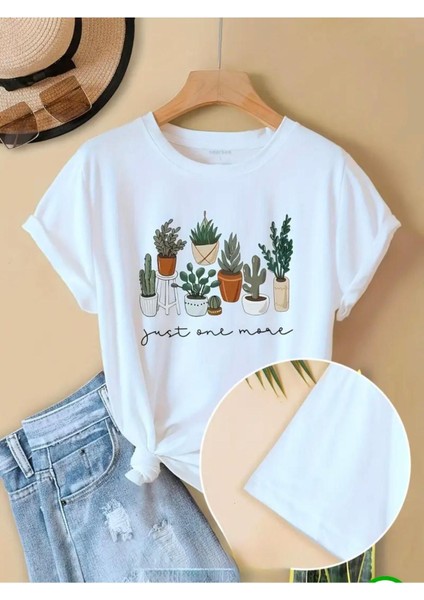 Kaktüs Desen Baskılı Basic T-Shirt