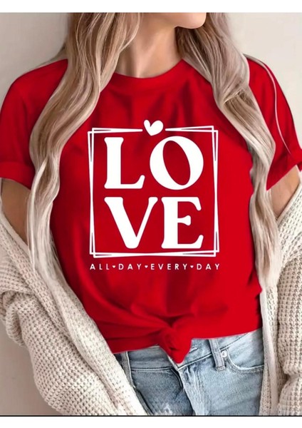 Love Yazı Baskılı Basic T-Shirt