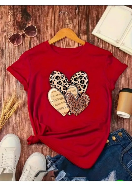 Iç Içe Kalpler Baskılı Basic T-Shirt