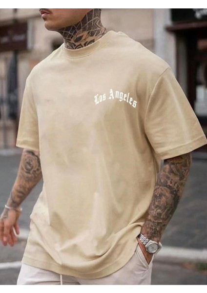 Los Angels Göğüs Baskılı Basic T-Shirt