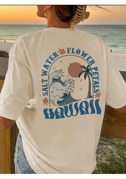 Hawai Baskılı Basic T-Shirt
