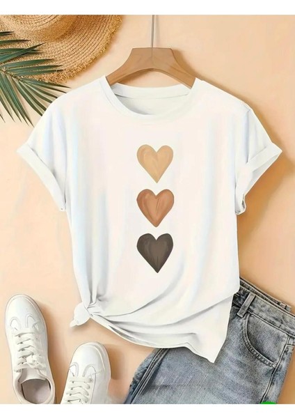 Dik Kalpler Baskılı Basic T-Shirt